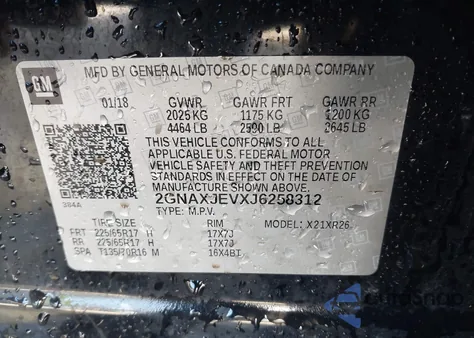 2018 Chevrolet Equinox Lt из США, поврежденный, VIN 2GNAXJEVXJ6258312